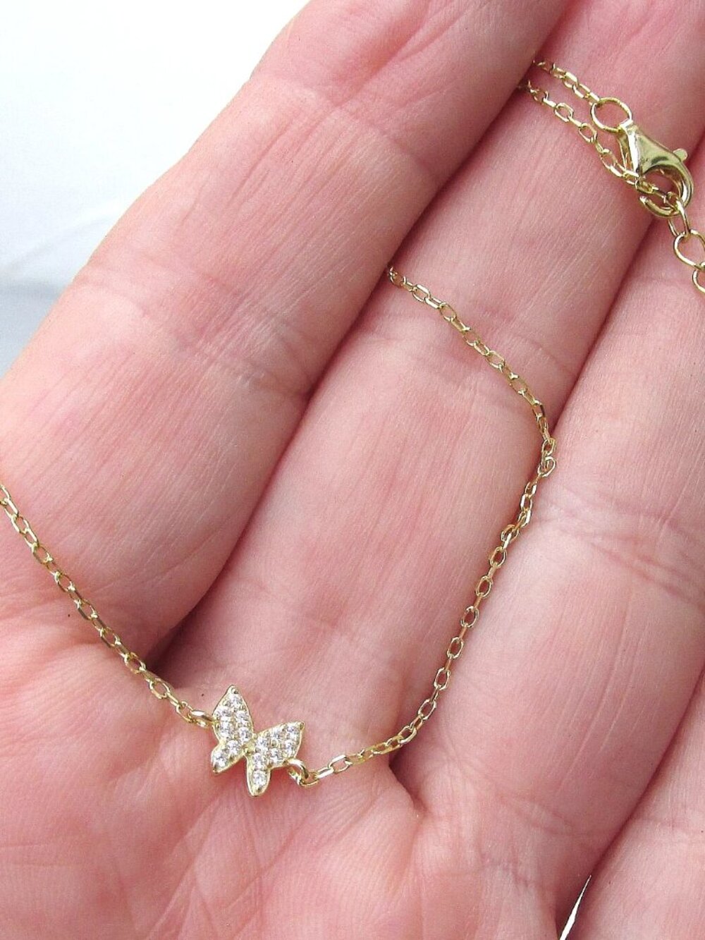 Vintage Alwand Vahan Gold Sterling Silver CZ BUTTERFLY Anklet Ankle Bracelet